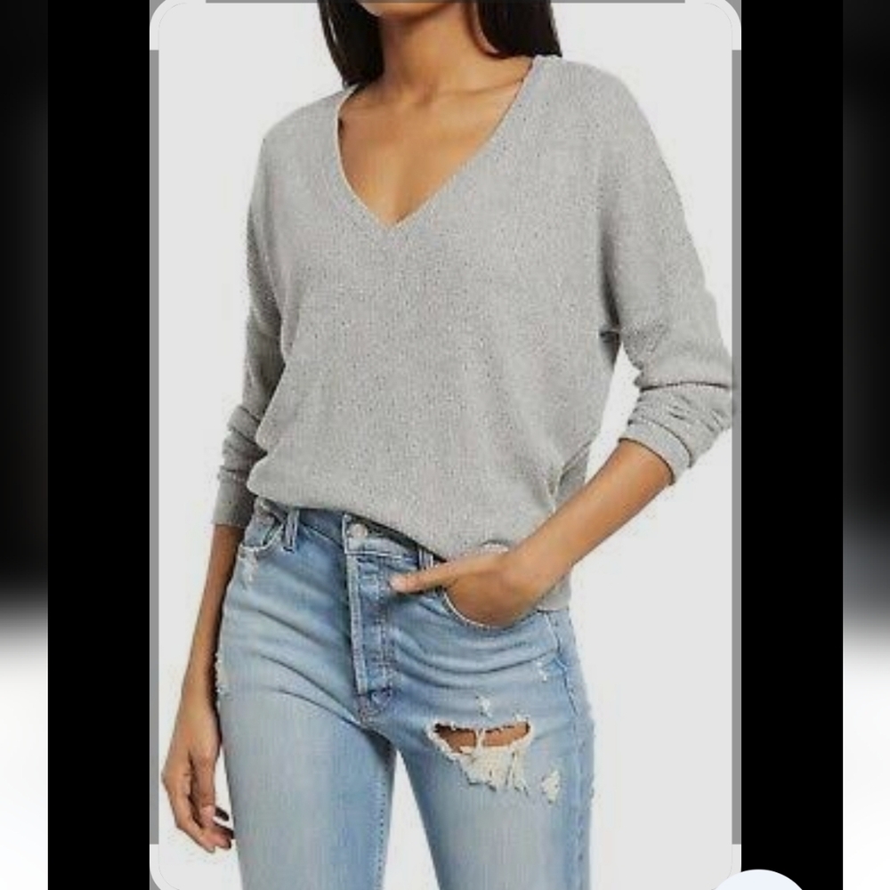Lulus Just Vibing Grey V Neck Sweater
